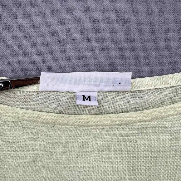 BRYN WALKER Linen Artist Shirt Womens Medium Light Lime Green Boat Neck Resort - Picture 7 of 15